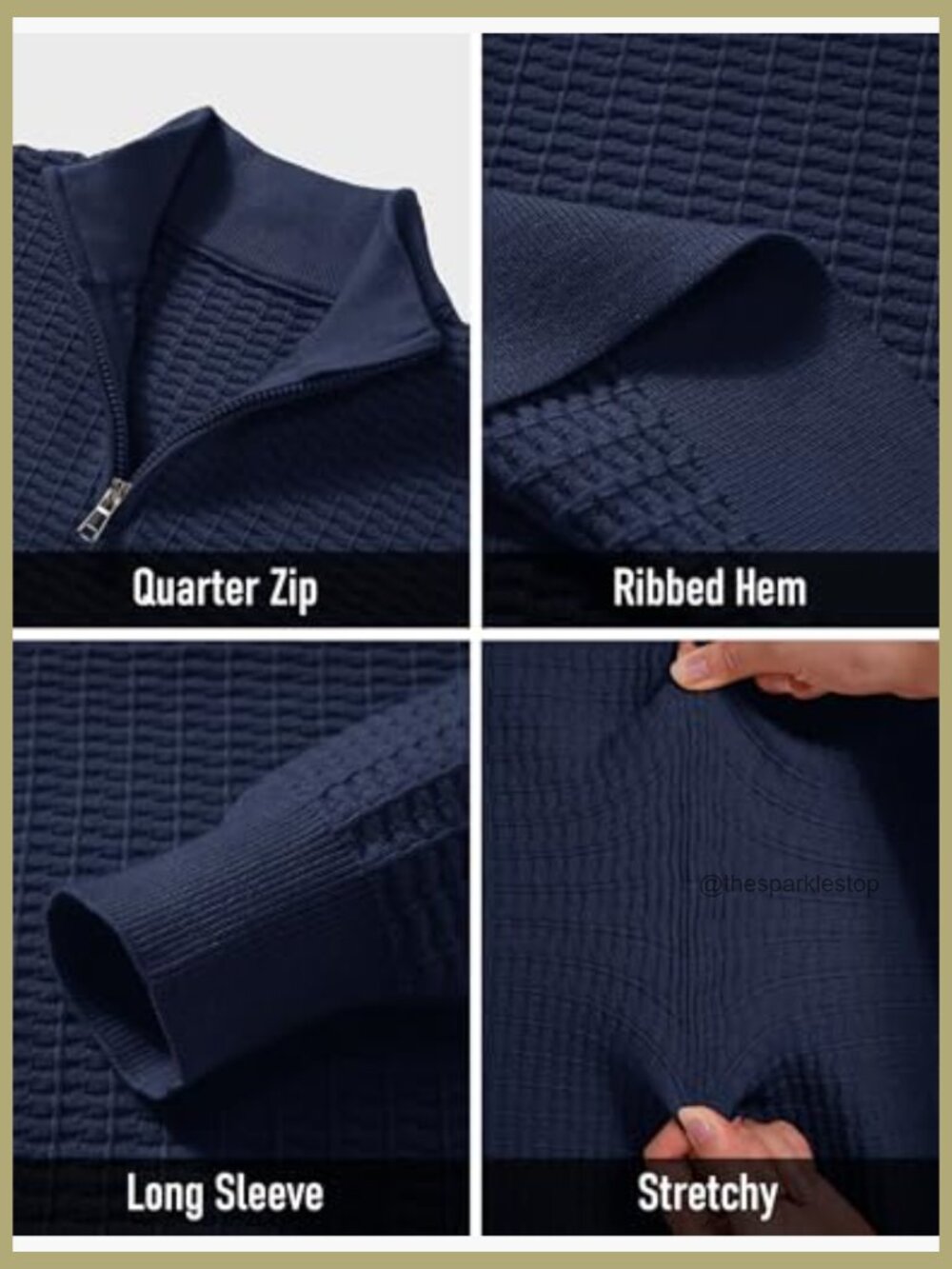 Men's 1/4 Zip Waffle Knit Pullover Sweater - Soft Long Sleeve Mock Neck - Picture 6 of 7